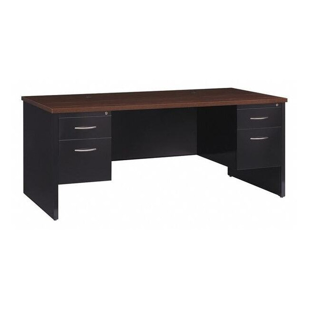 Hirsh Office Desk, Double Pedestal, 72"W x 36"D, Black/Walnut 20531