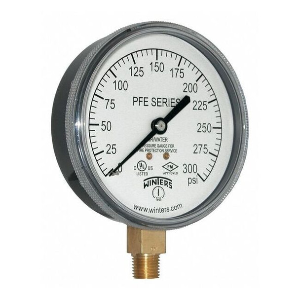 Winters Pressure Gauge, 0 to 300 psi, 1/4 in MNPT, Plastic, Black PFE3935R1