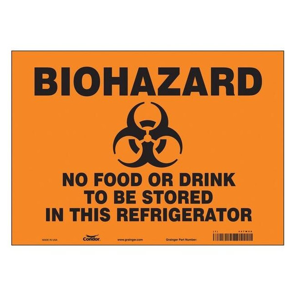 Biohazard Sign, 10 in H, 14 in W, Vinyl, Horizontal Rectangle, English, 447W06