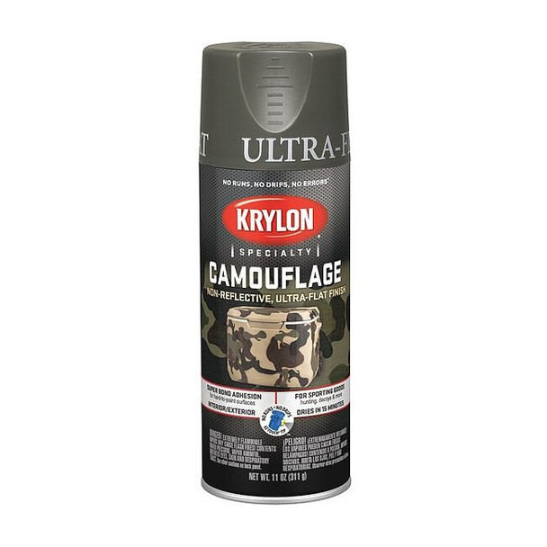 Krylon Spray Paint, Olive, Ultra-Flat, Solvent, 11 oz K04293777