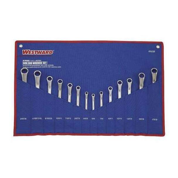 Westward Box Wrench Set,1/4" - 7/8",6 - 19mm,14pc 4YR23