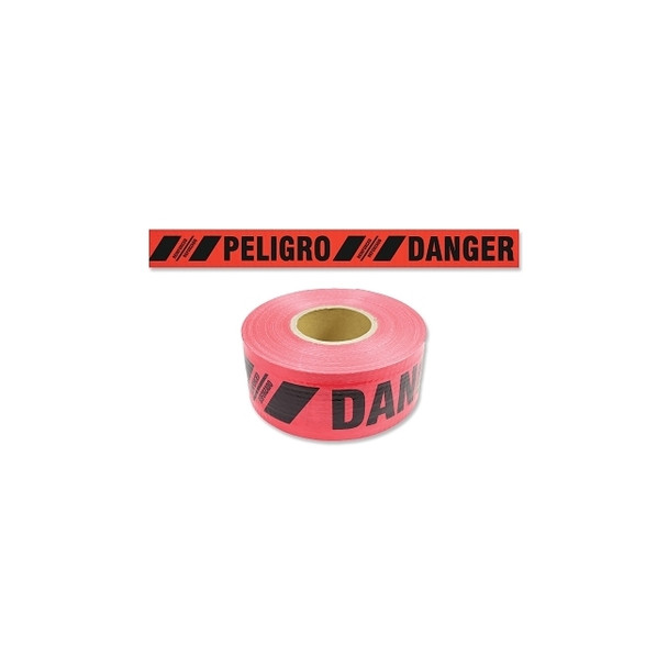 Reinforced Barricade Tape, 3 in x 500 ft, Danger/Peligro, Red