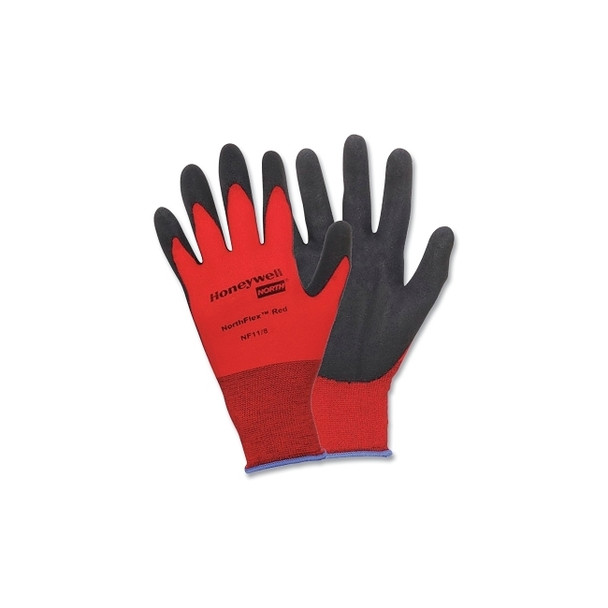 NorthFlex Red™ NF11 Foam PVC Fingers/Palm Coated Gloves, Medium, Black/Red