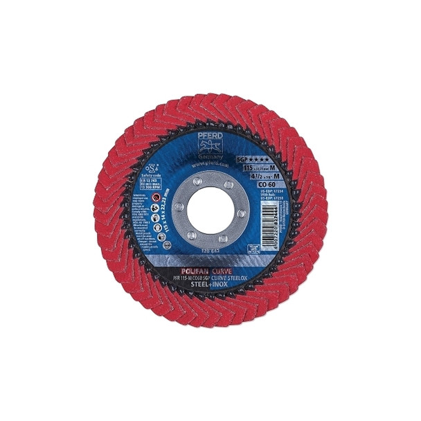 POLIFAN® SGP CO-Curve Flap Wheel, 4-1/2 in x 7/8 in, 60 Grit, 13300 RPM
