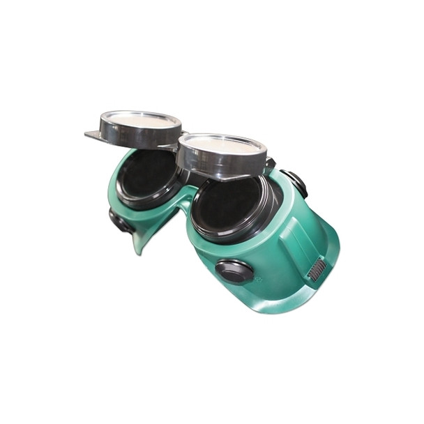 Vinyl Goggles, Flip Front Soft, Green Frame, Green Lens, Elastic Strap, 50mm