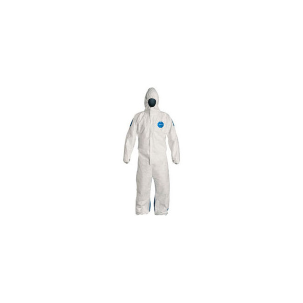 DuPont Tyvek 400D CoverallHood Elastic Wrist/Ankle Stormflap White Blue MD25/Qty