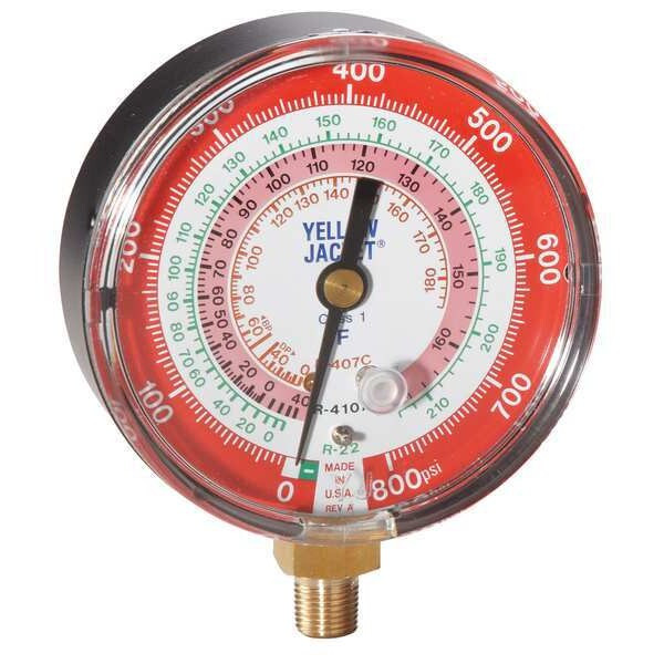 Yellow Jacket Gauge,3-1/8In Dia,High Side,Red,800 psi 49141