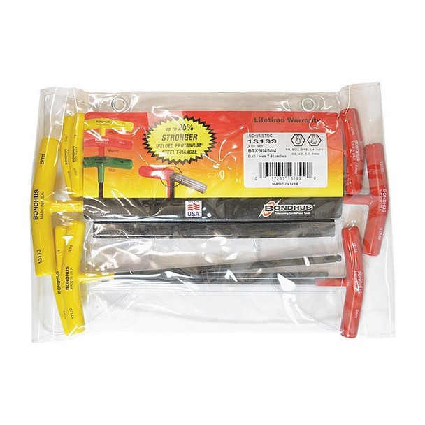 Bondhus 9 Piece Metric/SAE T-Shape Hex Key Set, 13199 13199
