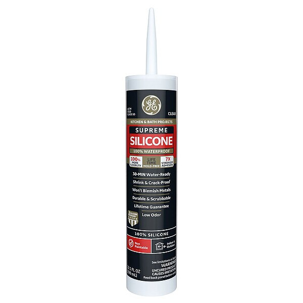 Silicone Sealant, 10 oz, Cartridge, Clear, Silicone Base, Supreme Silicone