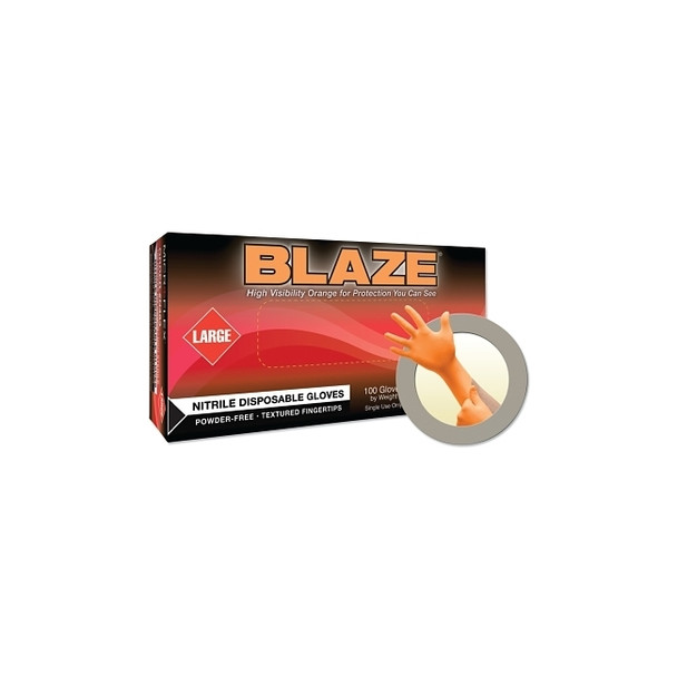 Blaze® N48 Nitrile Exam Gloves, Beaded Cuff, Unlined, X-Large, Orange, 5 mil