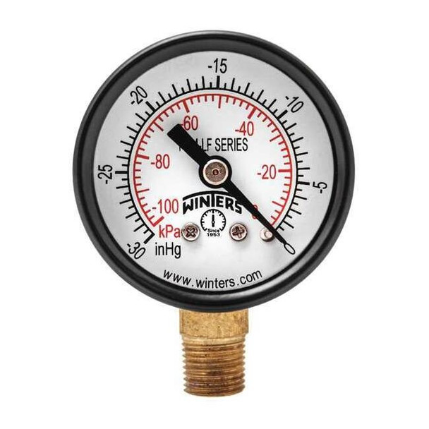Winters Vacuum Gauge,1-1/2in,30in. Hg Vac to 0 PEM1297LF