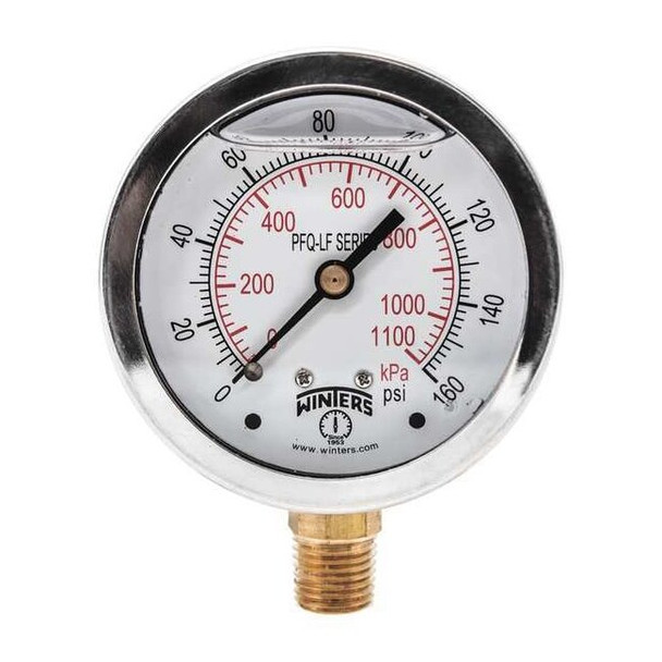 Lead-Free Pressure Gauge, 0 to 160 psi, 4 in Dial, 1/4 in NPT, Bottom Location