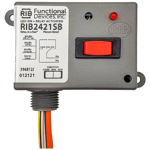 Functional Devices-Rib Enclosed Pre-Wired Relay,20A at 277VAC,SPST RIB2421SB