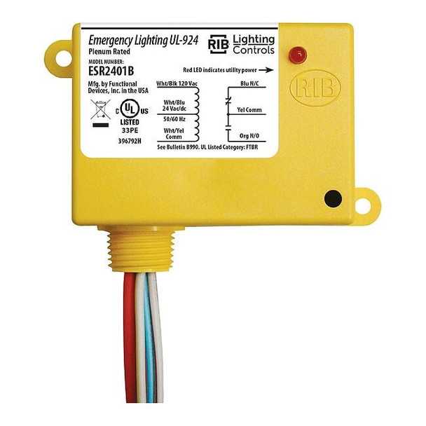 Functional Devices-Rib Enclosed Pre-Wired Relay,20A at 277VAC,SPDT ESR2401B
