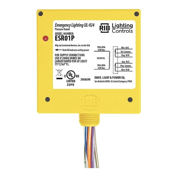 Functional Devices-Rib Enclosed Pre-Wired Relay,20A at 300VAC,DPDT ESR01P