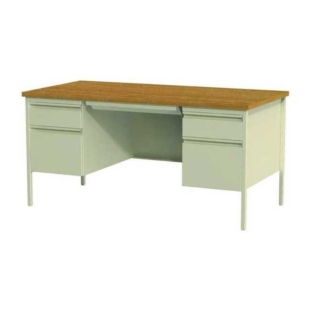 Hirsh Office Desk, Double Pedestal, 60"W x 30"D, Putty/Oak 20445