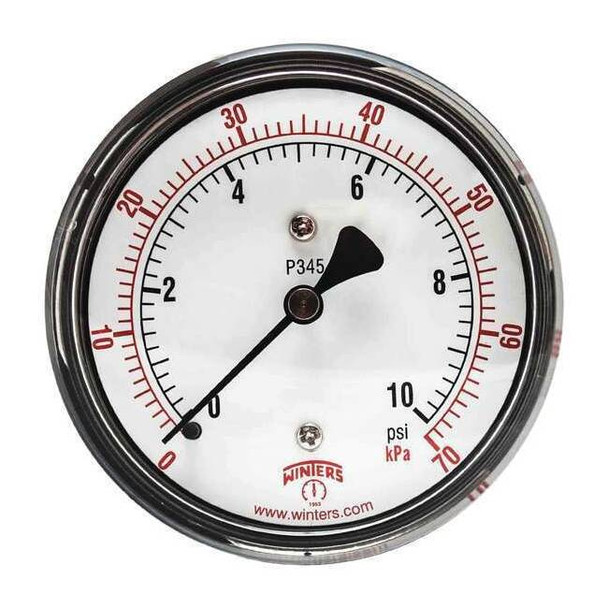 Low Pressure Gauge, 0 to 10 psi, 2 1/2 in Dial, 1/4 in NPT, Center Back Location