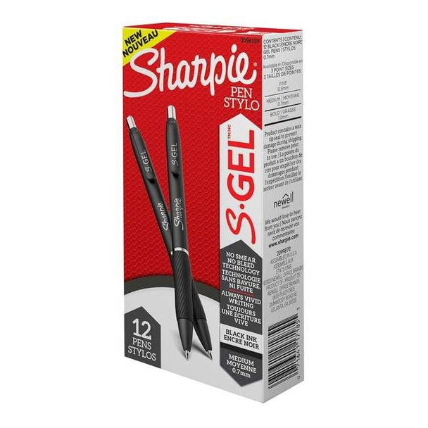 Sharpie S-Gel Pen,Medium 0.7mm,Black,PK12 2096159