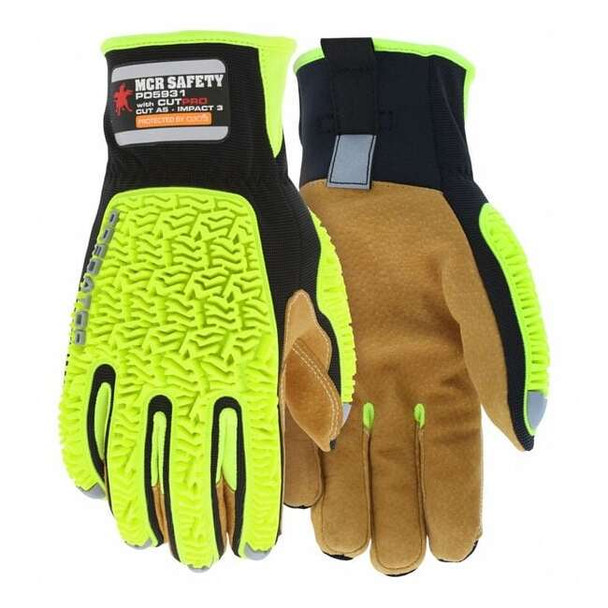Predator Mechanics Gloves, Leather Palm, Spandex Back, M (8), Brown