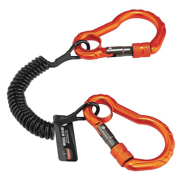 Ergodyne Coiled Lanyard,Black,For Harness,PK6 3166