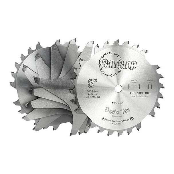 Sawstop Dado Blade Set,24T,Dia:8",5 Blades BTS-DS8-2402