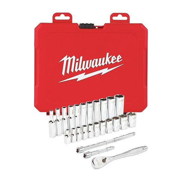 1/4 in Drive Socket Wrench Set SAE 26 Pieces 5/32 in to 9/16 in , Chrome