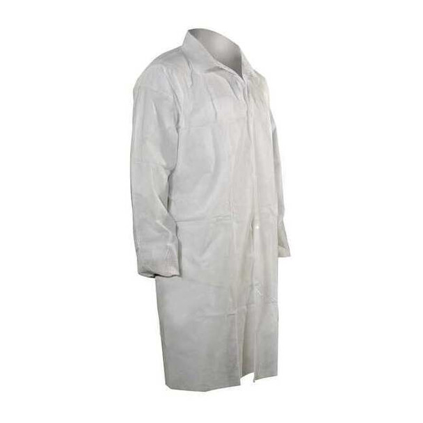 Disposable Lab Coat, Polypropylene, Snaps Closure, White, XL, 25 PK