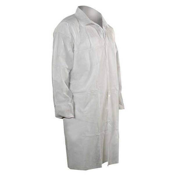 Disposable Lab Coat, Polypropylene, Snaps Closure, White, 2XL, 25 PK