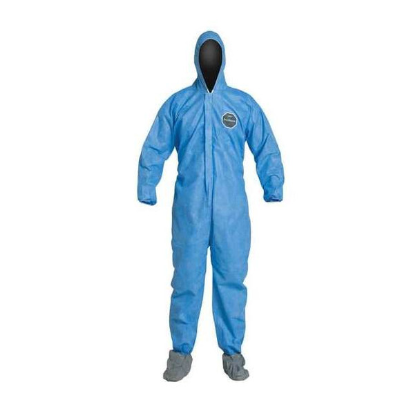 Dupont Hooded Disposable Coverall, Xl, Blue, SMS, zipper PB122SBUXL002500