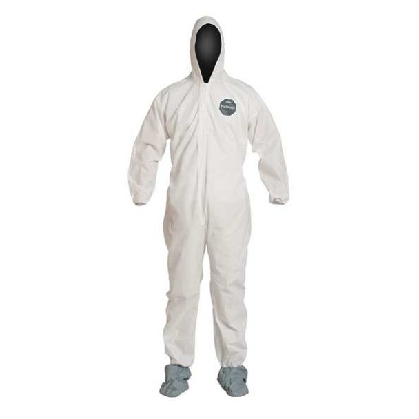 Dupont Hooded Disposable Coverall, L, White, SMS, zipper PB122SWHLG002500
