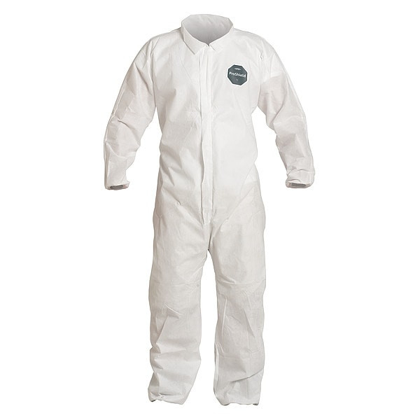 Dupont Collared Disposable Coverall, Xl, White, SMS, zipper PB125SWHXL002500