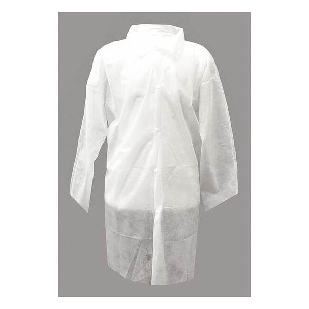 Disposable Lab Coat, Polypropylene, Snaps Closure, White, 3XL, 30 PK