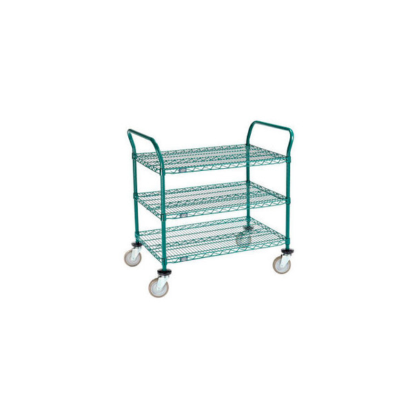 Nexel 3 Shelf Utility Cart Poly-Green36""W x 24""D x 39""H Poly Casters4 Swivel