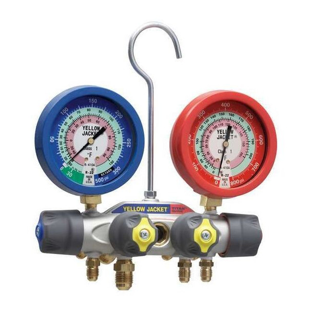 Yellow Jacket Mechanical Manifold Gauge Set,4-Valve 49973