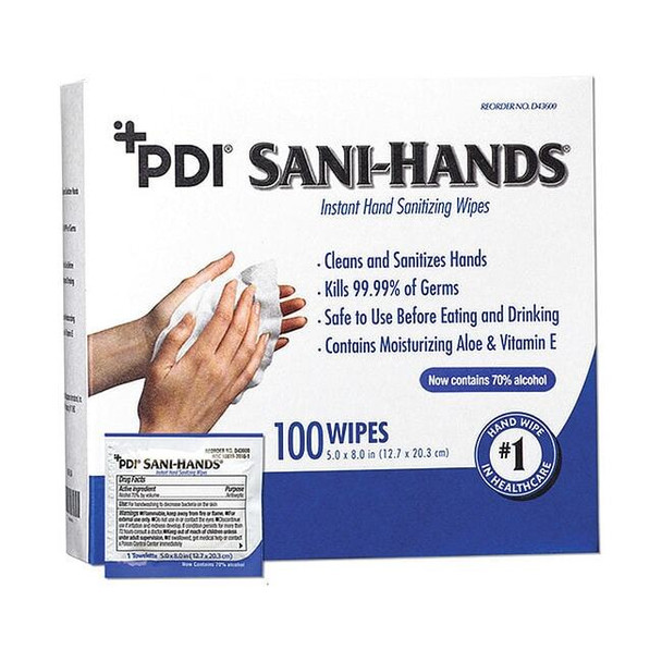 Pdi Antimicrobial Hand Sanitizing Wipes, 5 x 8", 100 Wipes D43600