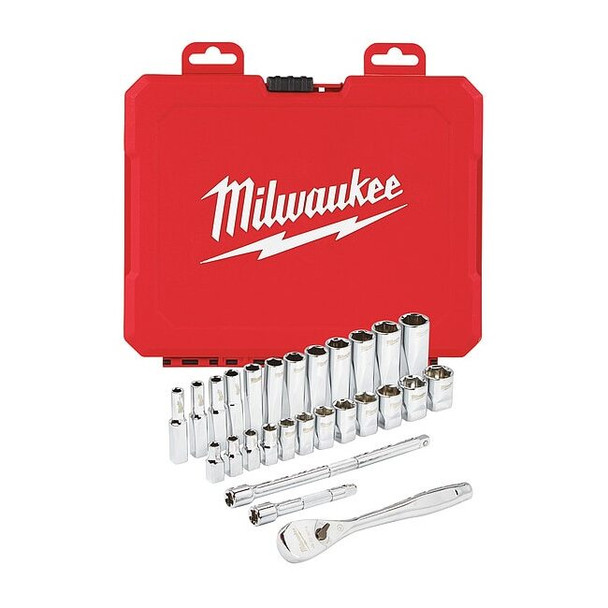 1/4 in Drive Socket Wrench Set Metric 28 Pieces 5 mm to 15 mm , Chrome