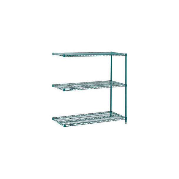 Nexel 3 Shelf Poly-Green Wire Shelving Unit Add On 36""W x 14""D x 34""H