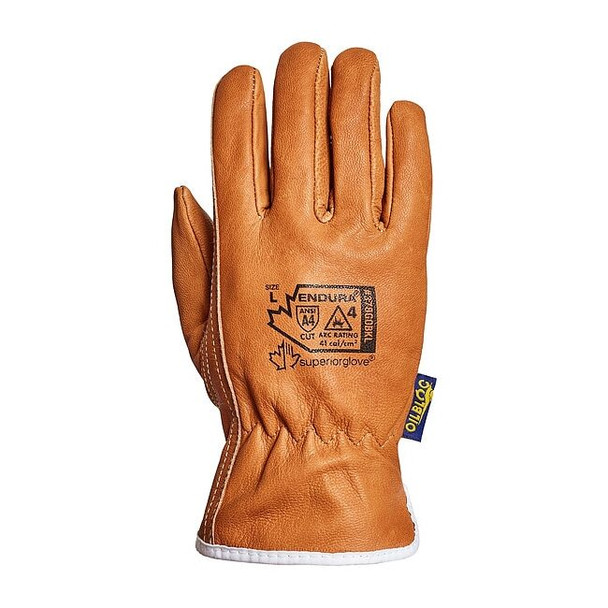 Multipurpose Leather Glove, Goatskin, 10" Length, Tan, Size M (8)
