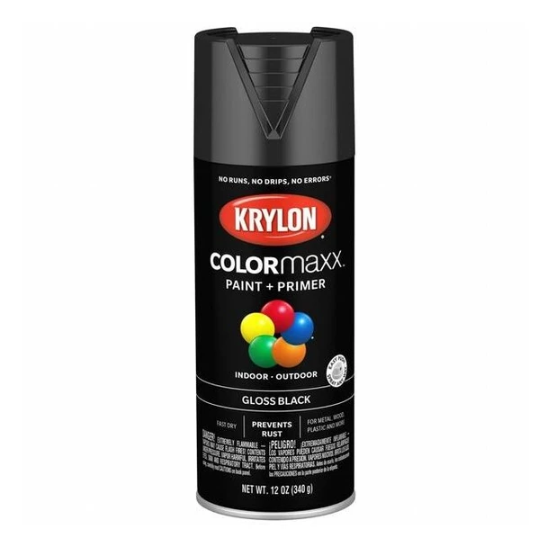 Krylon Spray Paint, Black, Gloss, Solvent, 12 oz K05505007