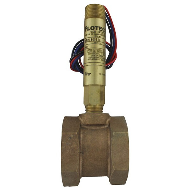 Mini-size flow switch, brass upper and lower body, 1-1/2" NPT, brass tee.