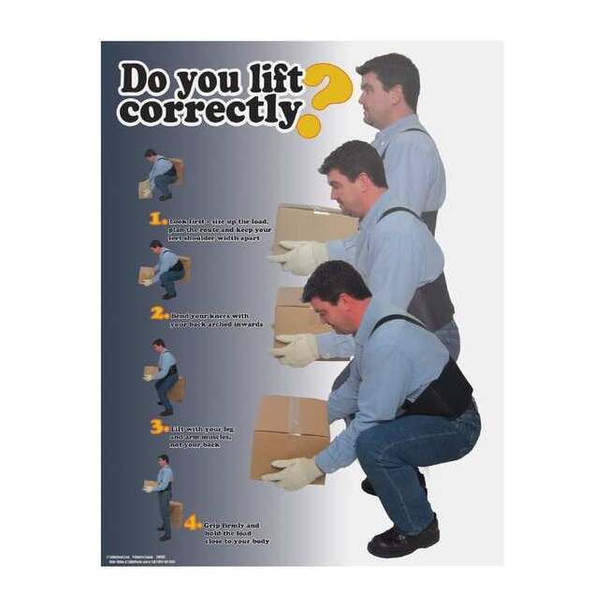 Safety Poster, Do You Lift Correctly, 22 in H x, 17 in W, Paper
