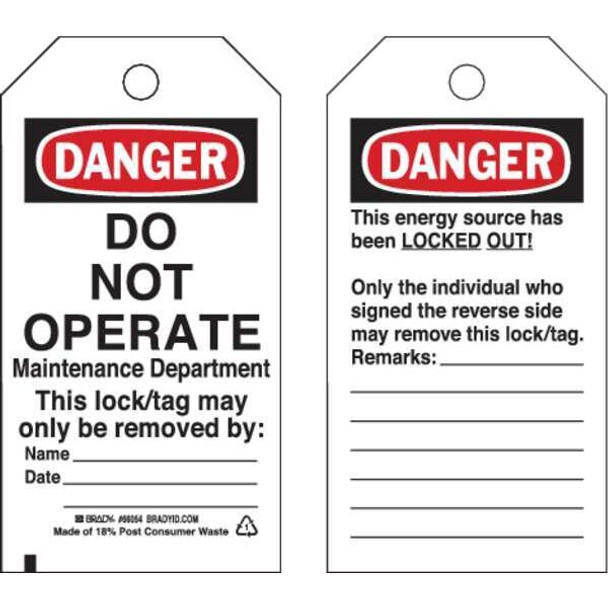 Brady Danger Tag,5-1/2 x 3 In,Hd Polyest,PK25 65521
