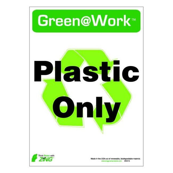 Green at Work, Plastic Only, 5 in W x 7 in H, Horizontal Rectangle, Plastic