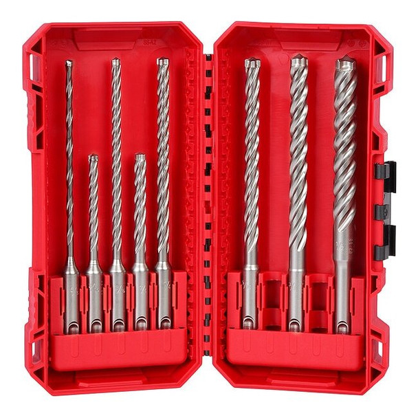 4 Cutter SDS Plus Rotary Hammer Drill Bit Set, 8 pc, Includes Case