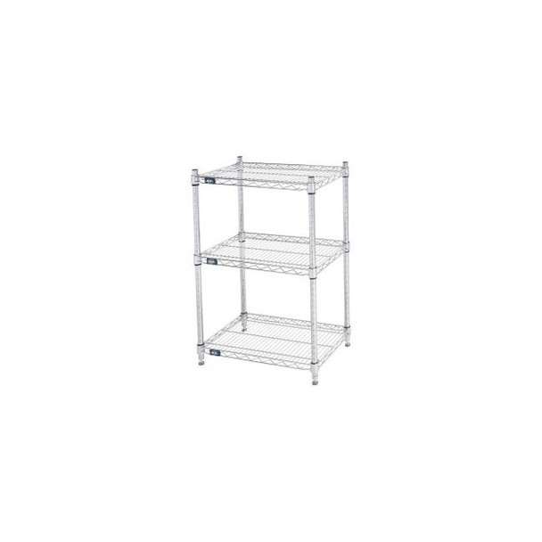 Nexel 3 Shelf Stainless Steel Wire Shelving Unit Starter 24""W x 14""D x 34""H