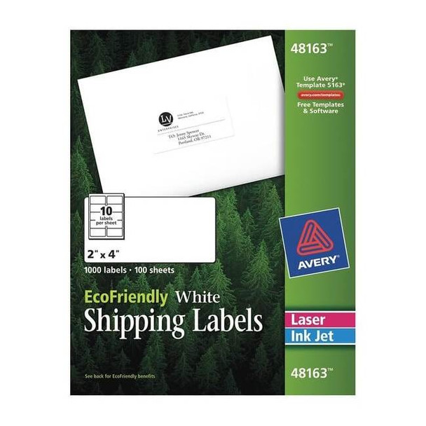 Laser/Inkjet Label, 4 in Label W, 2 in Label H, 10 Labels per Sheet White