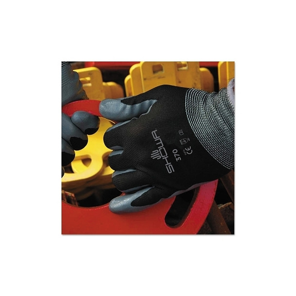 370B General Purpose Nitrile Coated Fingers/Palm Gloves, Medium, Black/Gray