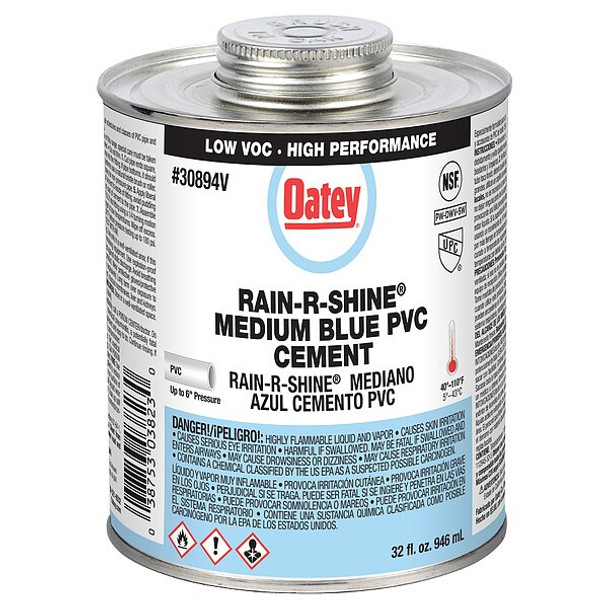 Oatey Cement,Brush-Top Can,32 fl oz,Blue 30894V Oatey Cement,Brush-Top Can,32 fl oz,Blue 30894V