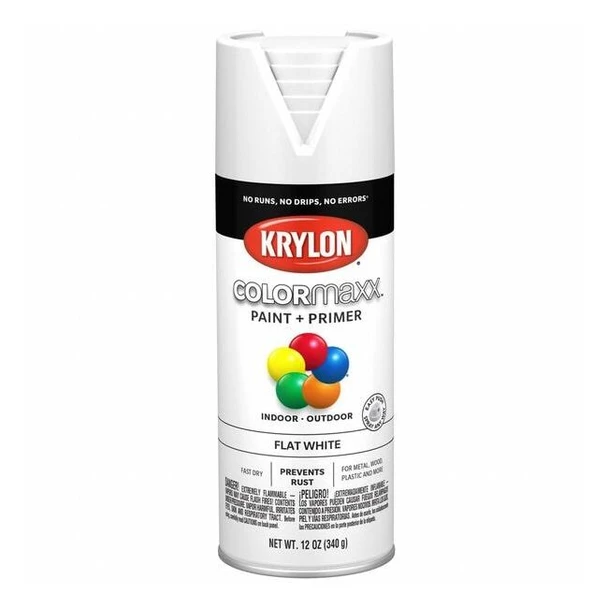 Krylon Spray Paint, White, Flat, Solvent, 12 oz K05548007
