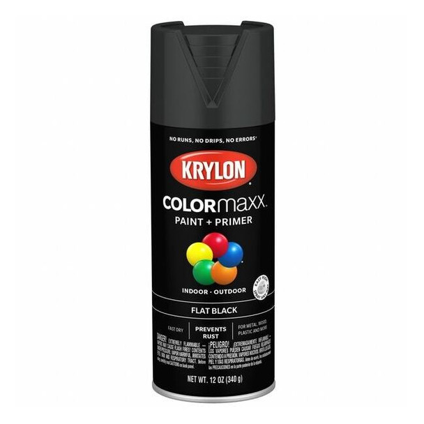 Krylon Spray Paint, Black, Flat, Solvent, 12 oz K05546007